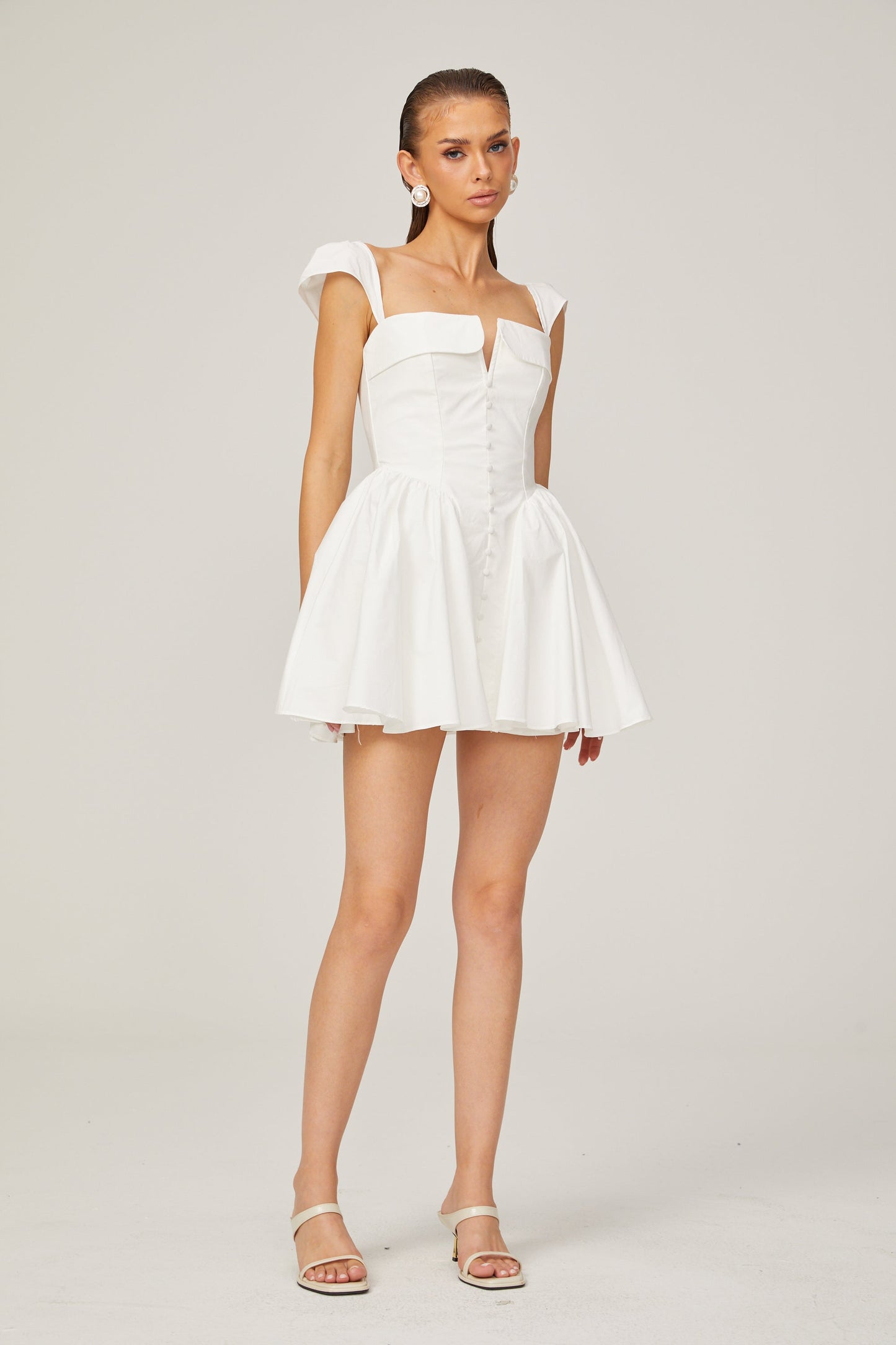 Julie white folded-neck bonded sleeveless mini dress