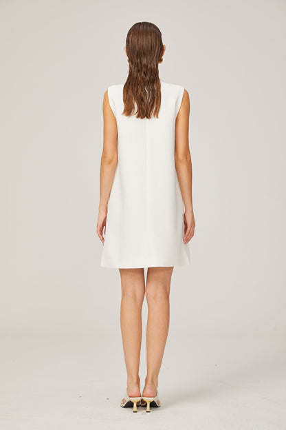 Elisabeth A-line sleeveless beaded tweed mini dress in Whỉte