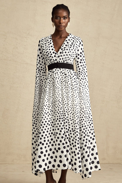 Brigitte white polka-dot slit-sleeve midi dress