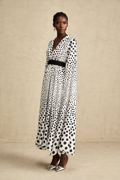 Brigitte white polka-dot slit-sleeve midi dress