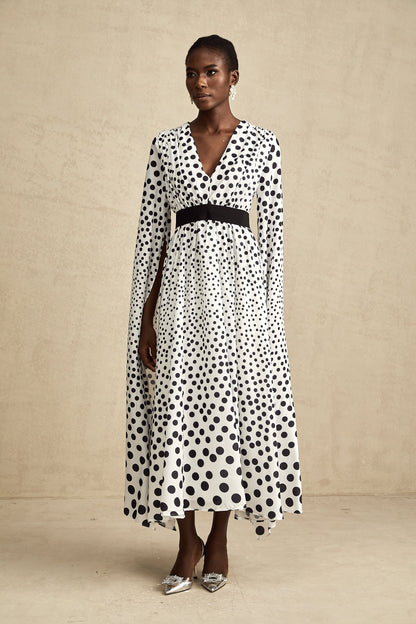 Brigitte white polka-dot slit-sleeve midi dress