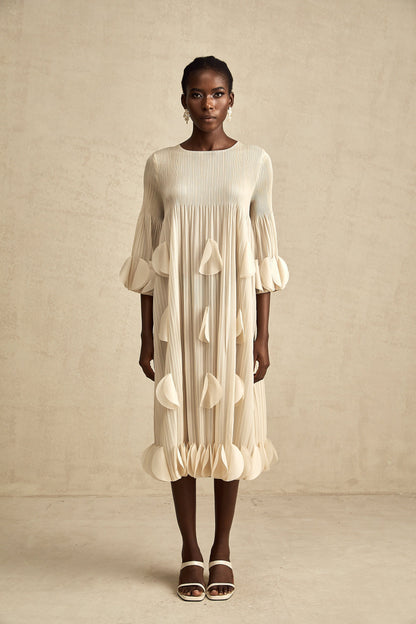 Alizée 3d-petal pleated midi dress