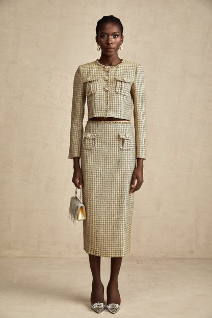 Aëlle gold tweed sequin jacket & skirt matching set