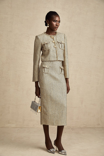 Aëlle gold tweed sequin jacket & skirt matching set