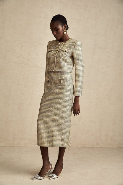 Aëlle gold tweed sequin jacket & skirt matching set