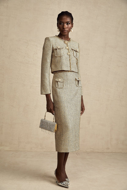 Aëlle gold tweed sequin jacket & skirt matching set