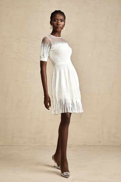 Juliette white fringe semi-sheer mini dress