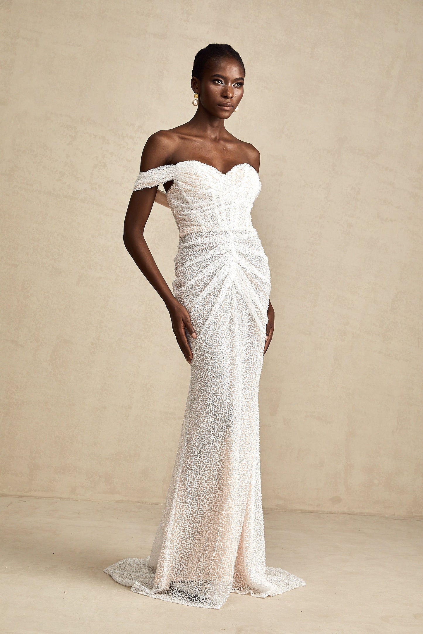 Margot white embellished off-shoulder maxi dress