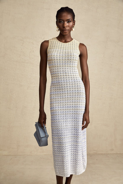 Pauline contrast-color ribbed-knitted midi dress