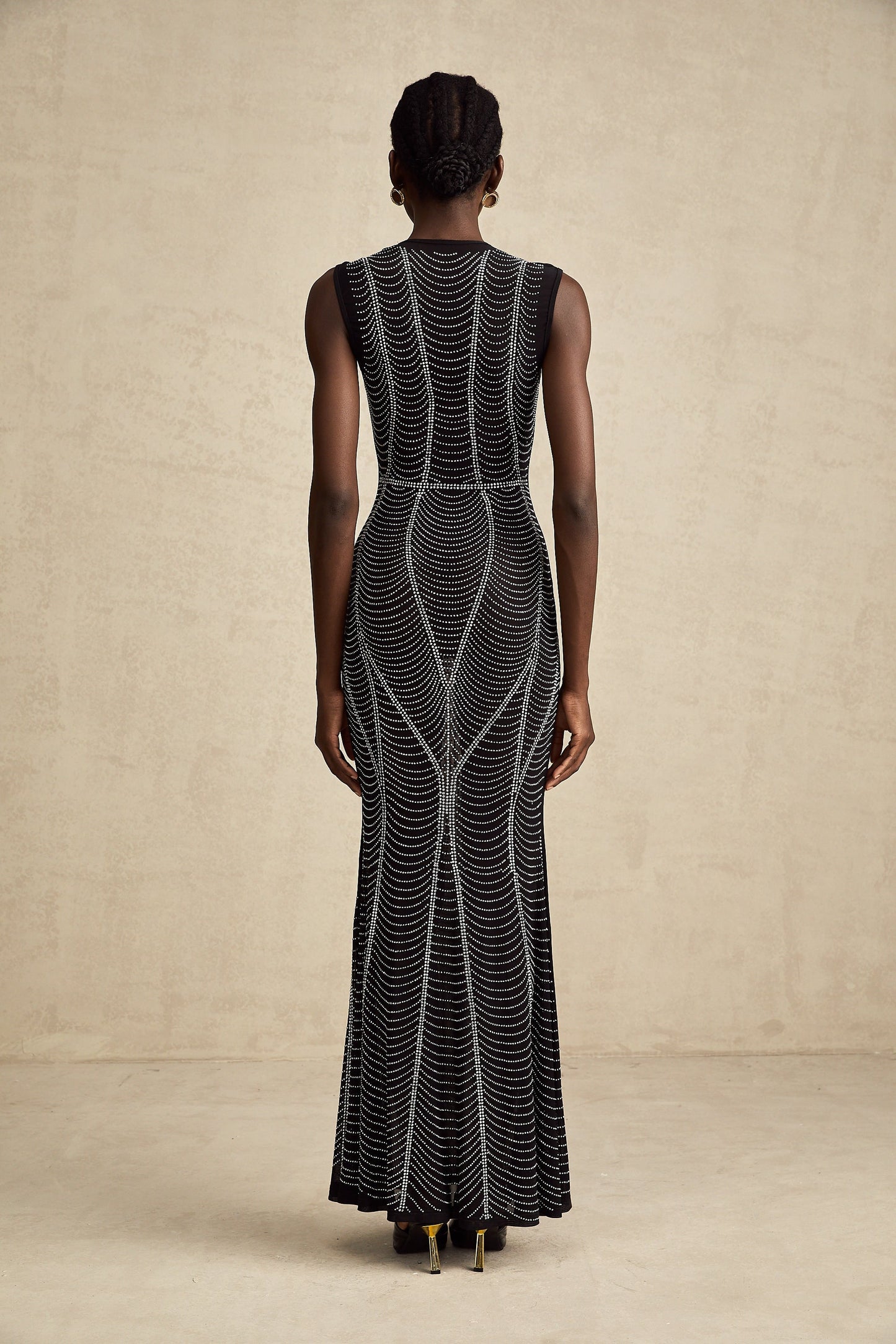 Liane black crystal-embellished semi-sheer maxi dress