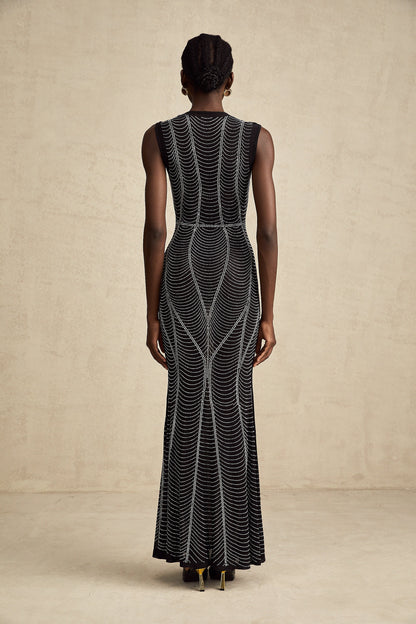 Liane black crystal-embellished semi-sheer maxi dress