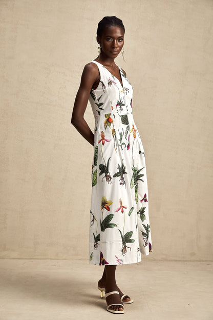 Magali floral-print v-neck poplin midi dress