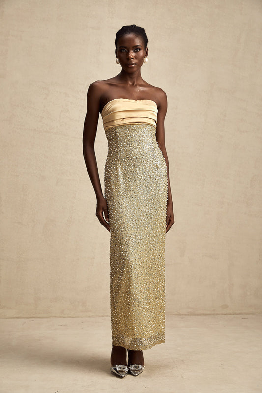 Marguerite gold faux-pearl embellished maxi dress
