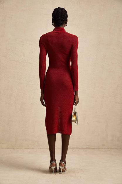 Arianee red metallic pointelle midi dress
