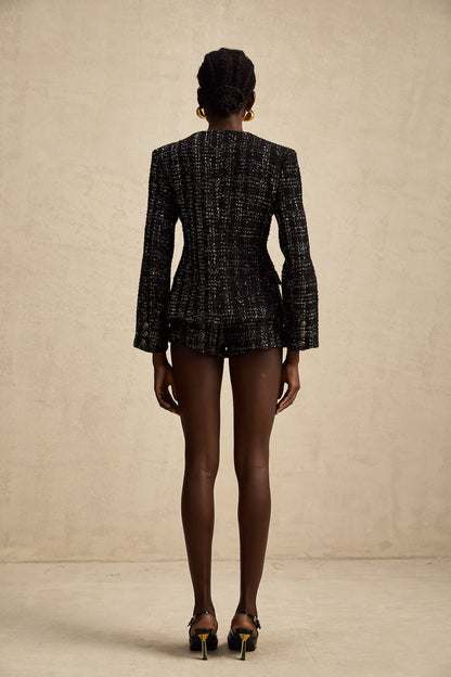 Claudine black metallic tweed jacket & shorts matching set