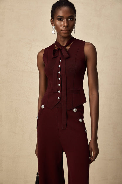 Calandra dark-red knitted vest & trousers matching set