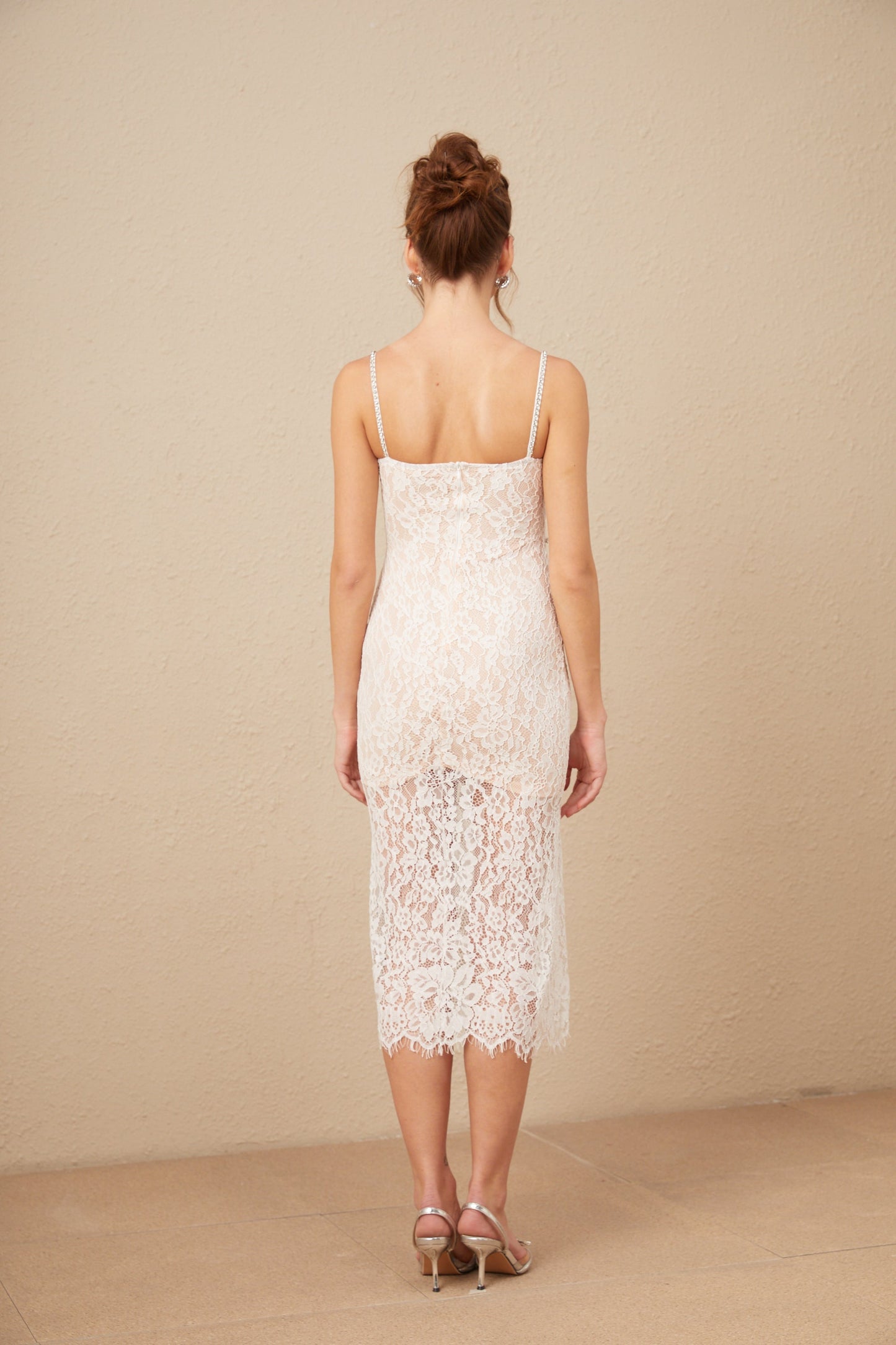 Carmen crystal bustier lace midi dress