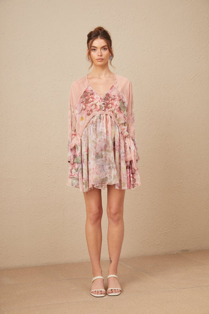 Alicia floral-print pleated silk mini dress