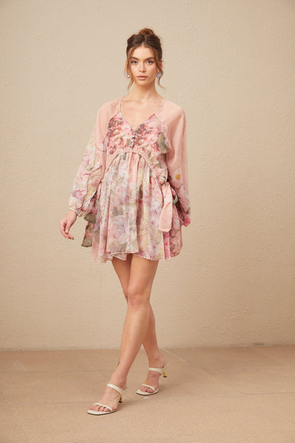 Alicia floral-print pleated silk mini dress