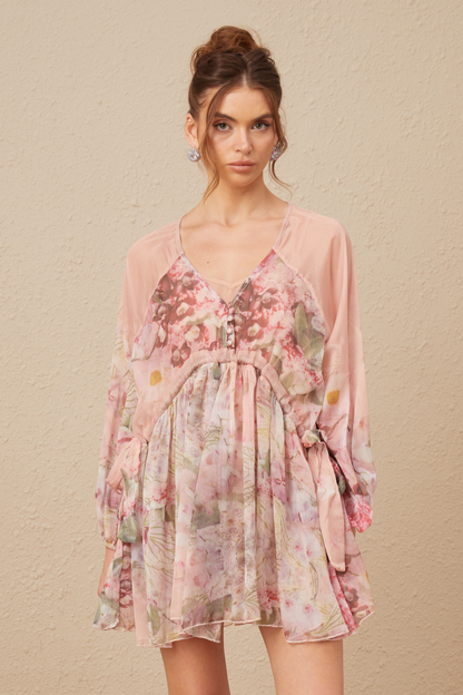 Alicia floral-print pleated silk mini dress