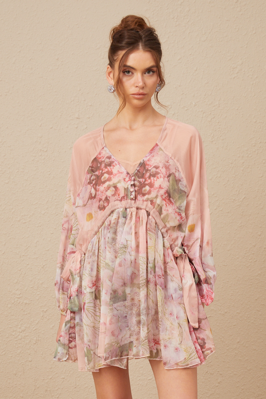 Alicia floral-print pleated silk mini dress