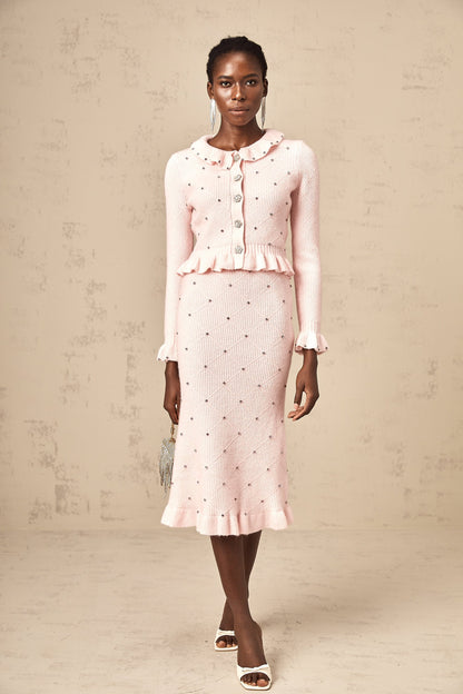 Julia pink argyle-check knitted cardigan & skirt matching set