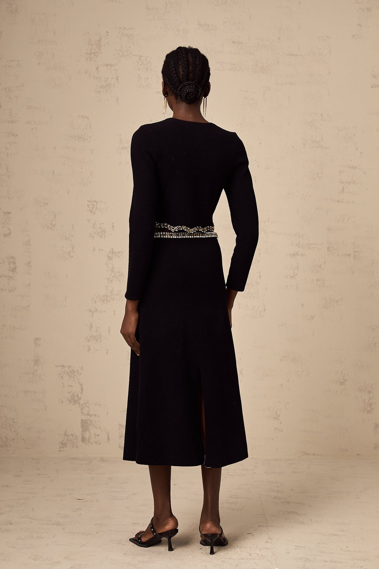 Magali black embellished knitted cardigan & skirt matching set