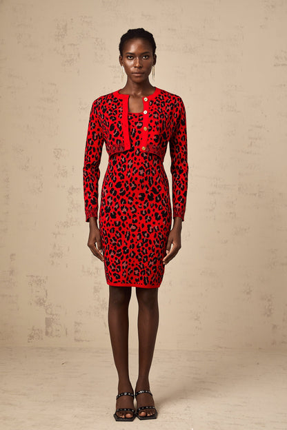Honorine red leopard-print lurex matching set