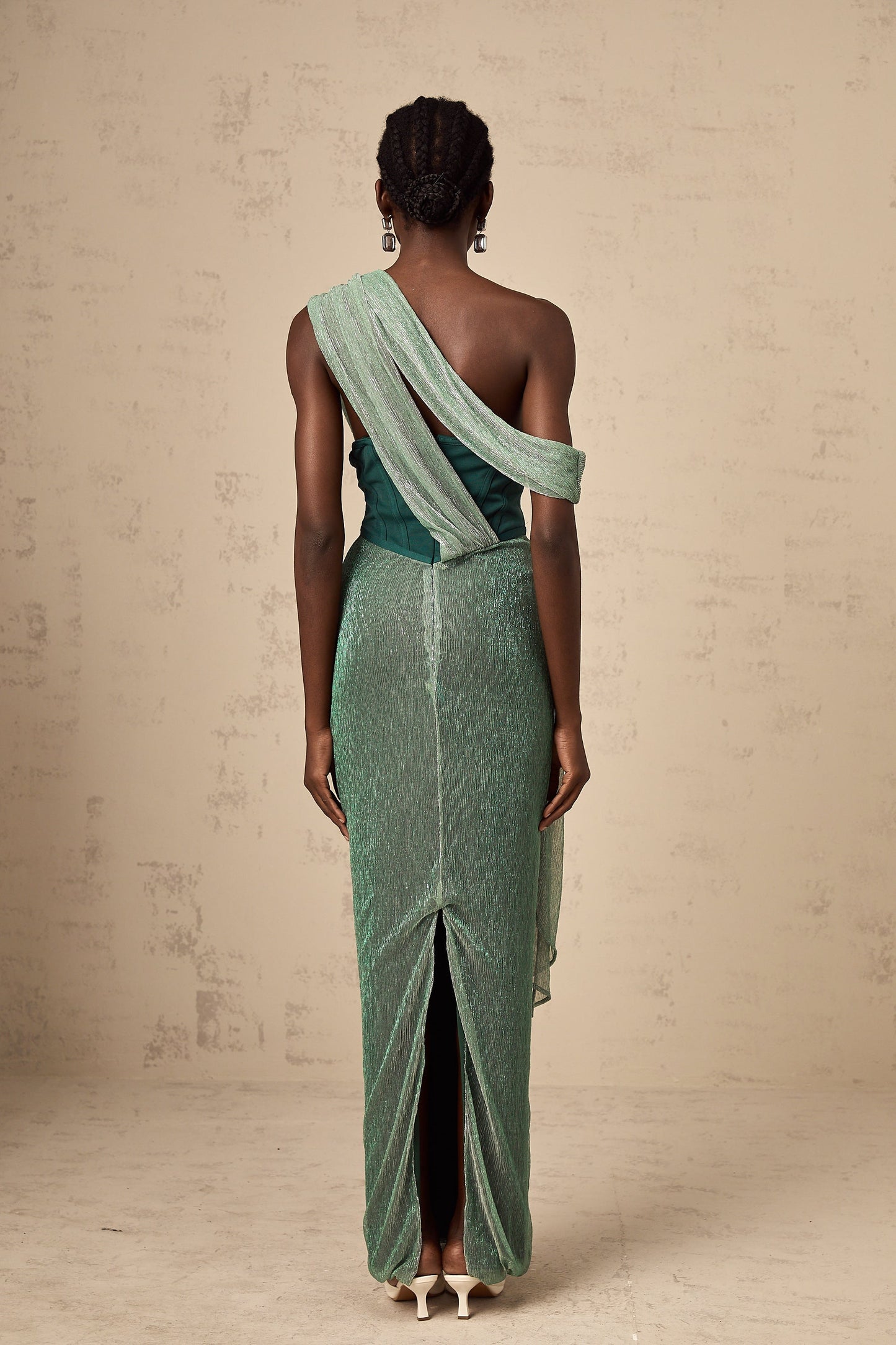 Delphine ribbon-design corset maxi dress in Green