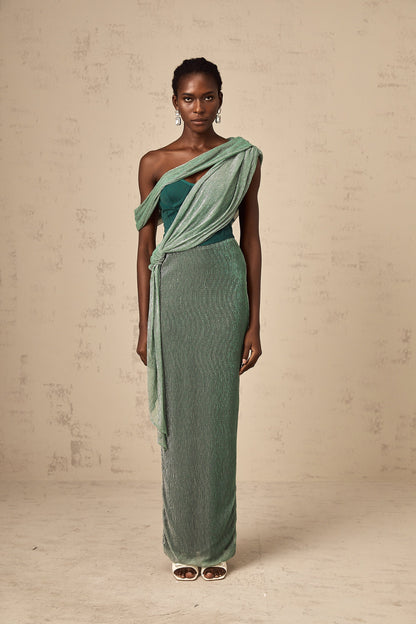 Delphine ribbon-design corset maxi dress in Green
