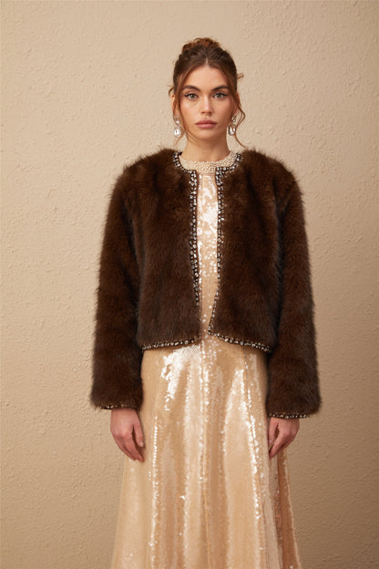Solène ombré-effect crystal faux-fur coat