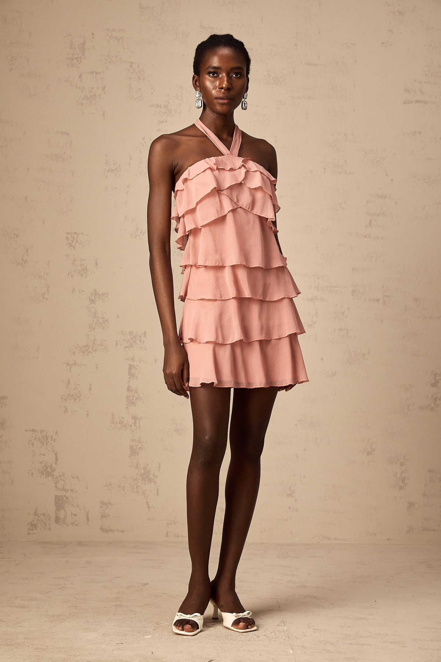 Briar pink tiered halterneck mini dress