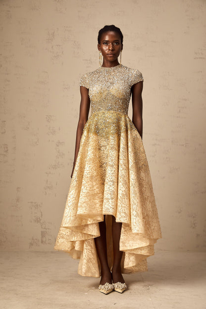 Francis neutrals sequined high-low hem dress