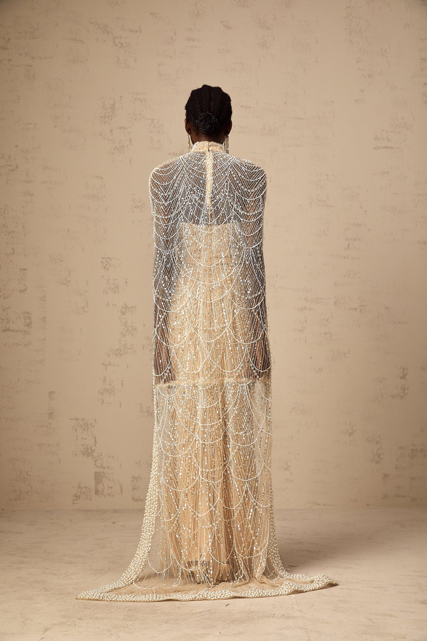 Frederica champagne beaded cape & gown matching set