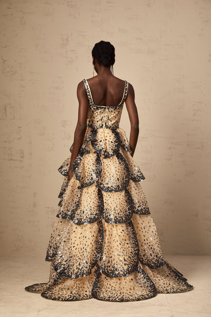 Flavie sequined petal tiered maxi dress