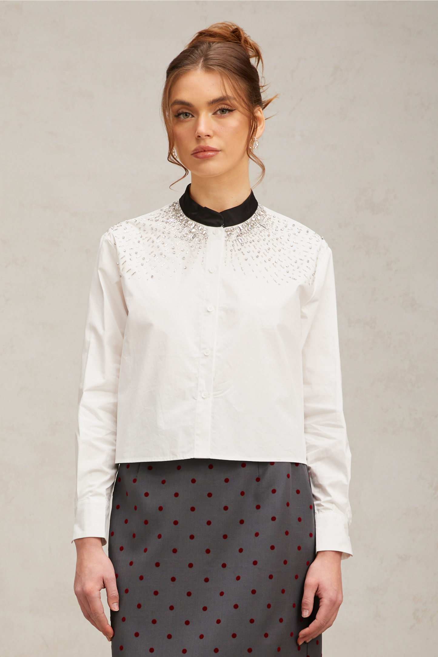 Angélique white crystal-embellished shirt