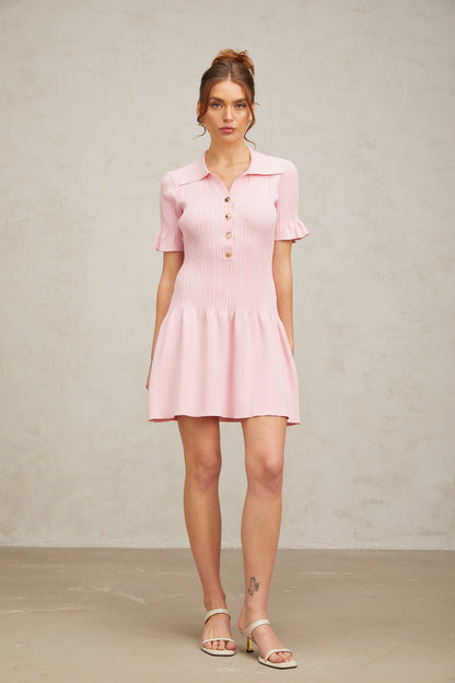 Nolwenn pink flared fine-knit mini dress