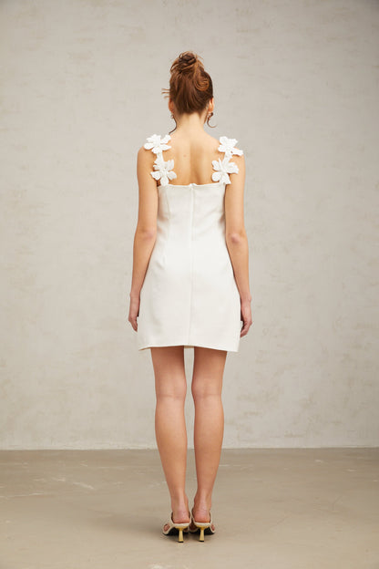 Clémence white faux-flower mini dress