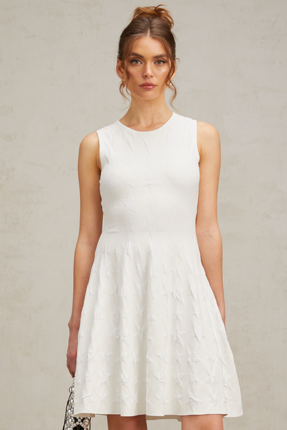 Jasmine white star-pattern knitted mini dress