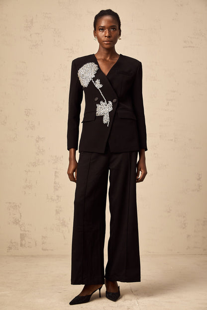 Thérèse black flower-motif embellished blazer