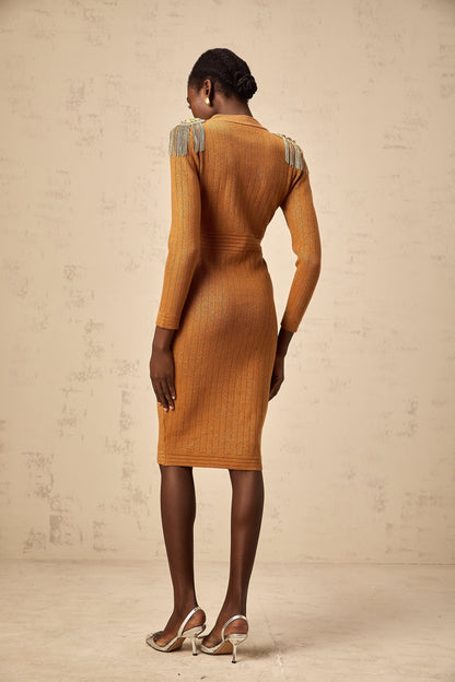 Renata epaulet-design ribbed-knit midi dress