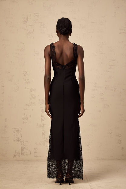 Ylenia floral-embroidered lace panelled maxi dress
