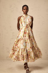 Ulani floral-print sleeveless midi dress in Neutrals