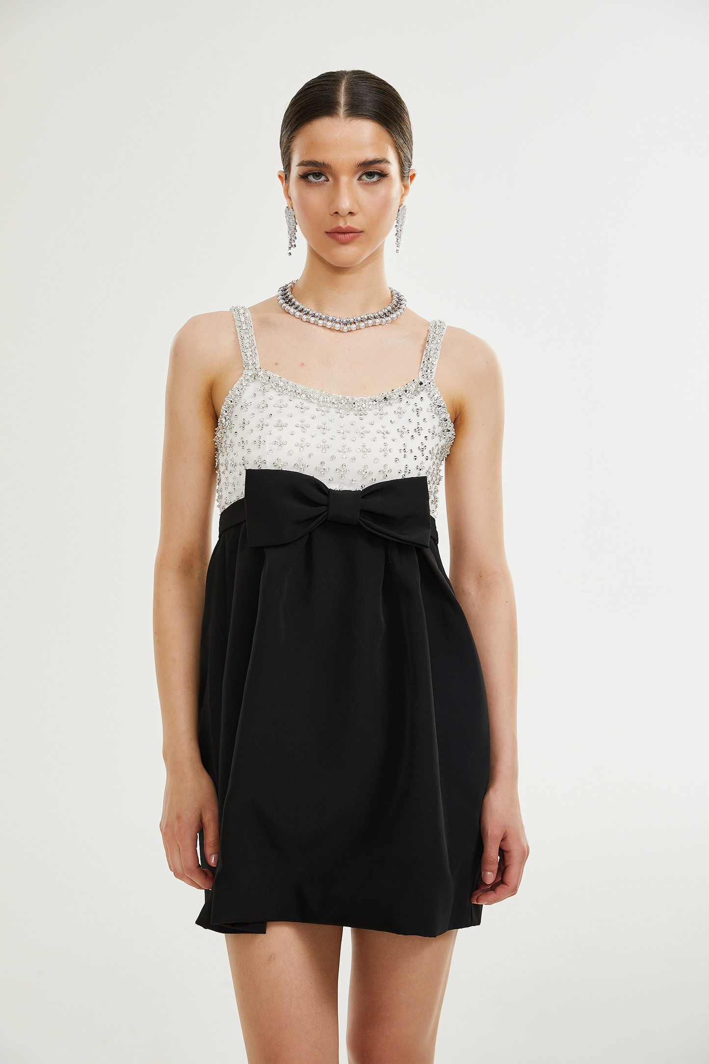 Parisa crystal-embellished bowknot mini dress