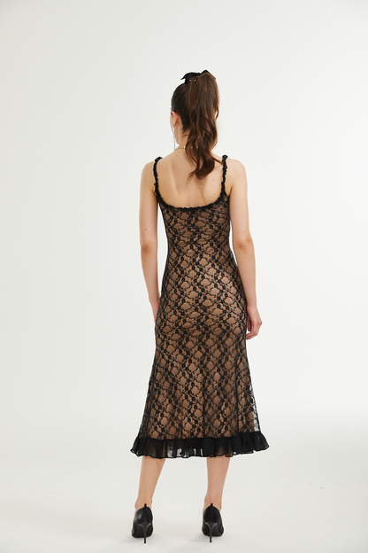 Fayette black floral-lace midi dress