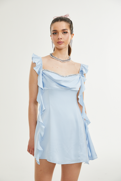 Reno embellished cowl-neck mini dress