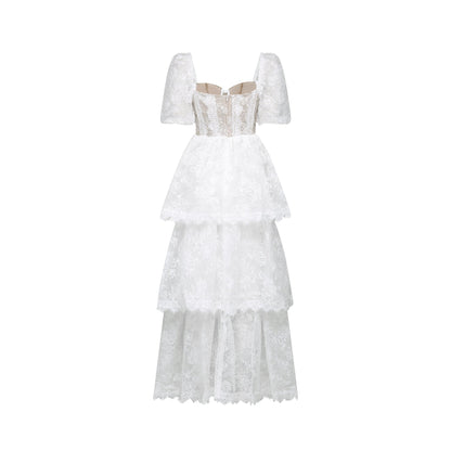 Mélisande white lace tiered maxi dress