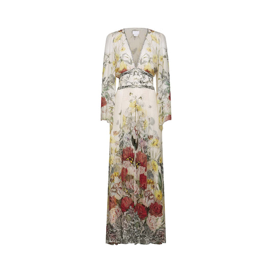 Cora flared-sleeve floral maxi dress