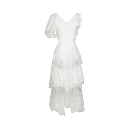 Solène faux-feather pleated midi dress