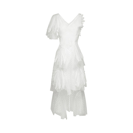 Solène faux-feather pleated midi dress